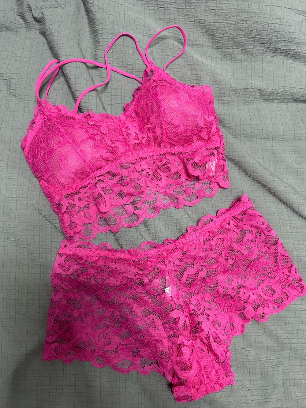NWOT Hot Pink Lace Bralette & Boyshort Set - Women Intimates